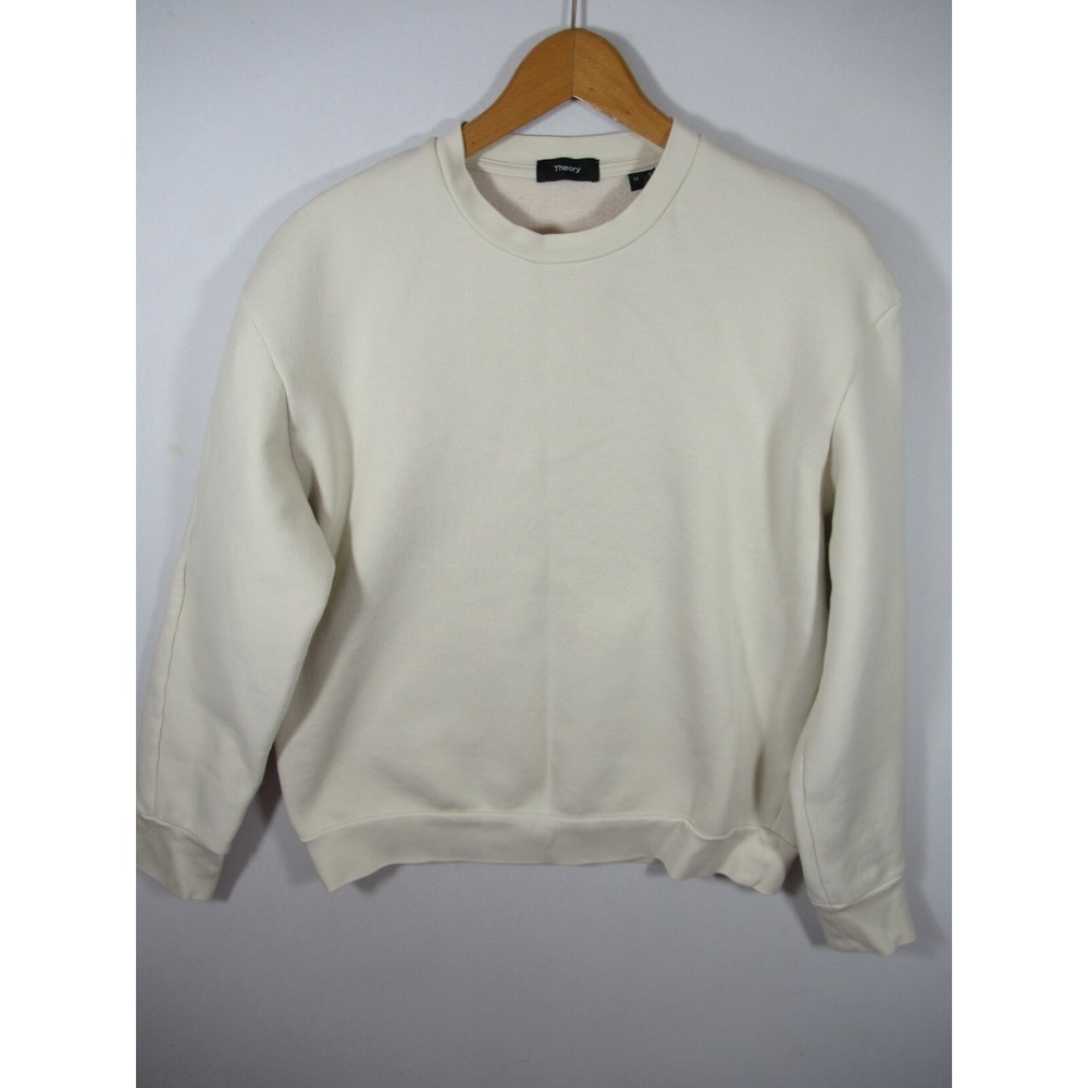 Theory Crewneck Sweatshirt Men Medium Ivory Minimalist Mastic Pullover